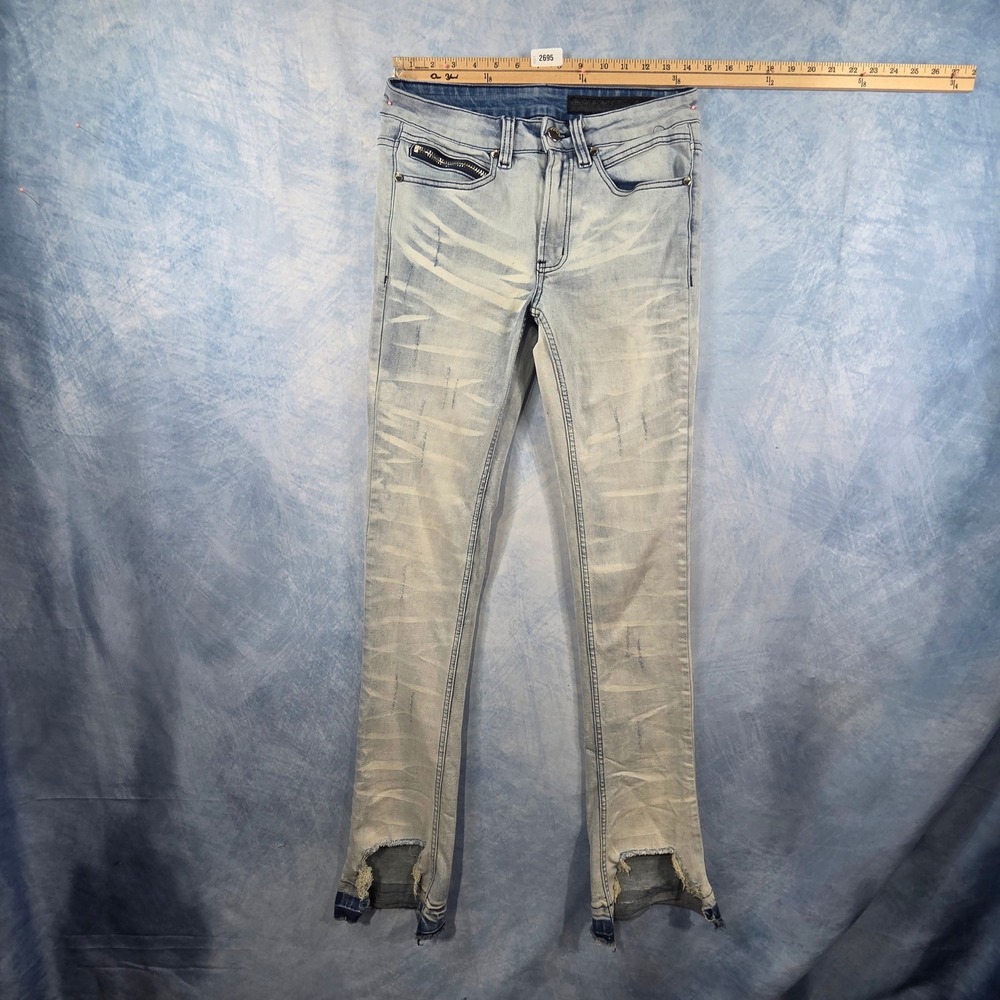 Rockstar Original RSM205 Mens Flare Denim Jeans Light Wash Distressed Blue 30